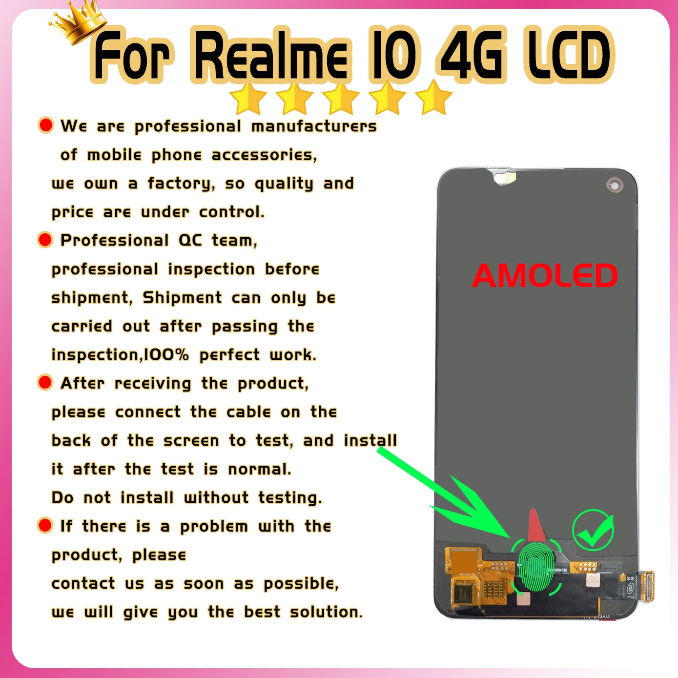 6.4" AMOLED For Oppo Realme 10 RMX3630 LCD Display Screen Touch Assembly FOR Realme 10 4G Display Panel Digitizer NO/With frame image 5