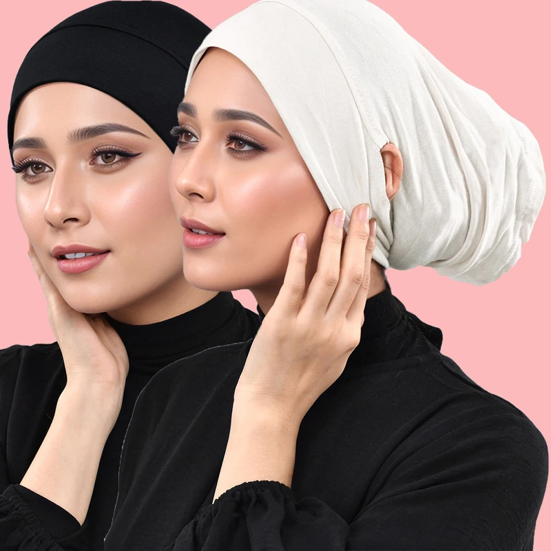 Solid Color Modal Under Cap With Ear Hole Hijab Caps Muslim Woman Hijabs Inner Scarf Lady Bandanas Cap Under Caps Soft Hijabs