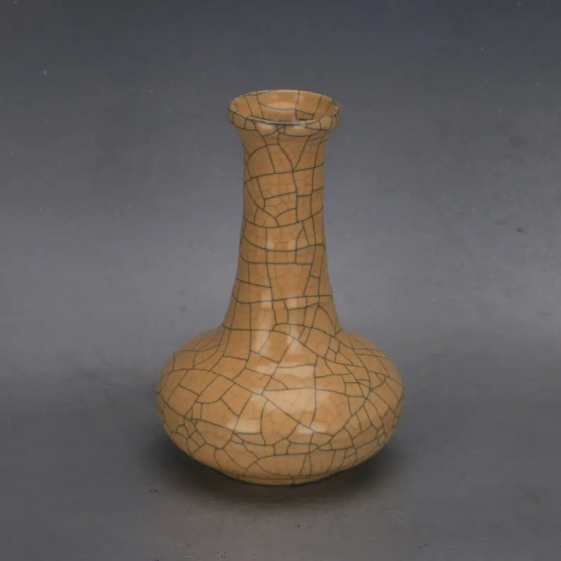 Song Dynasty Ge Ware Yellow Glaze Golden Wire Iron Thread Porcelain Bamboo Garlic Head Vase Antique Reproduction Home Decor