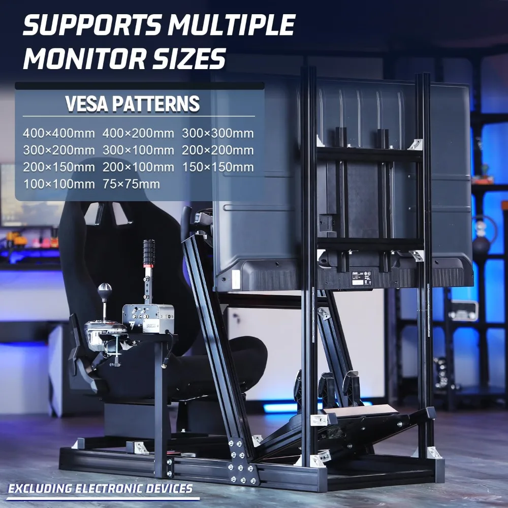 Aluminiumprofil-Rennsimulator-Cockpit mit Monitorständer, passend für Fanatec/Thrustmaster T818/Moza/Logitech G923 G920