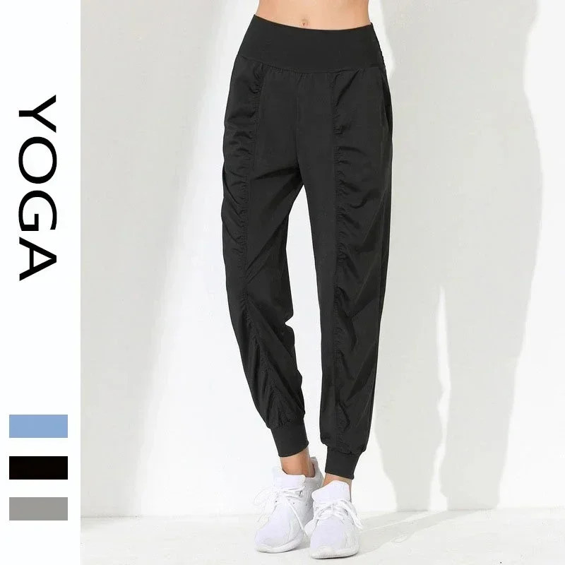 Novas calças de yoga casual fino ajuste secagem rápida plissado correndo fitness capris