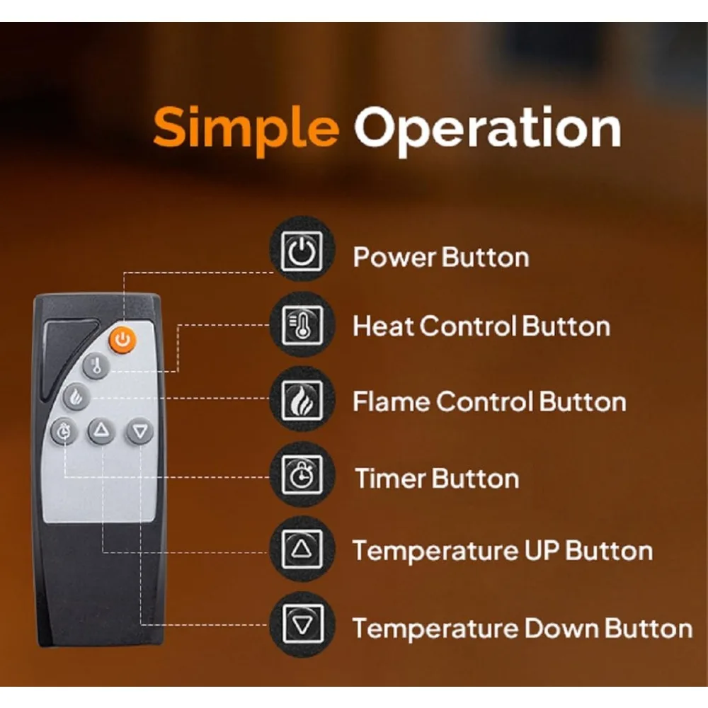 سخان مدفأة كهربائي قائم بذاته مع جهاز تحكم عن بعد ومؤقت، بعرض 27 بوصة، 6 ألوان لهب و5 إعدادات لهب، مزيف واقعي