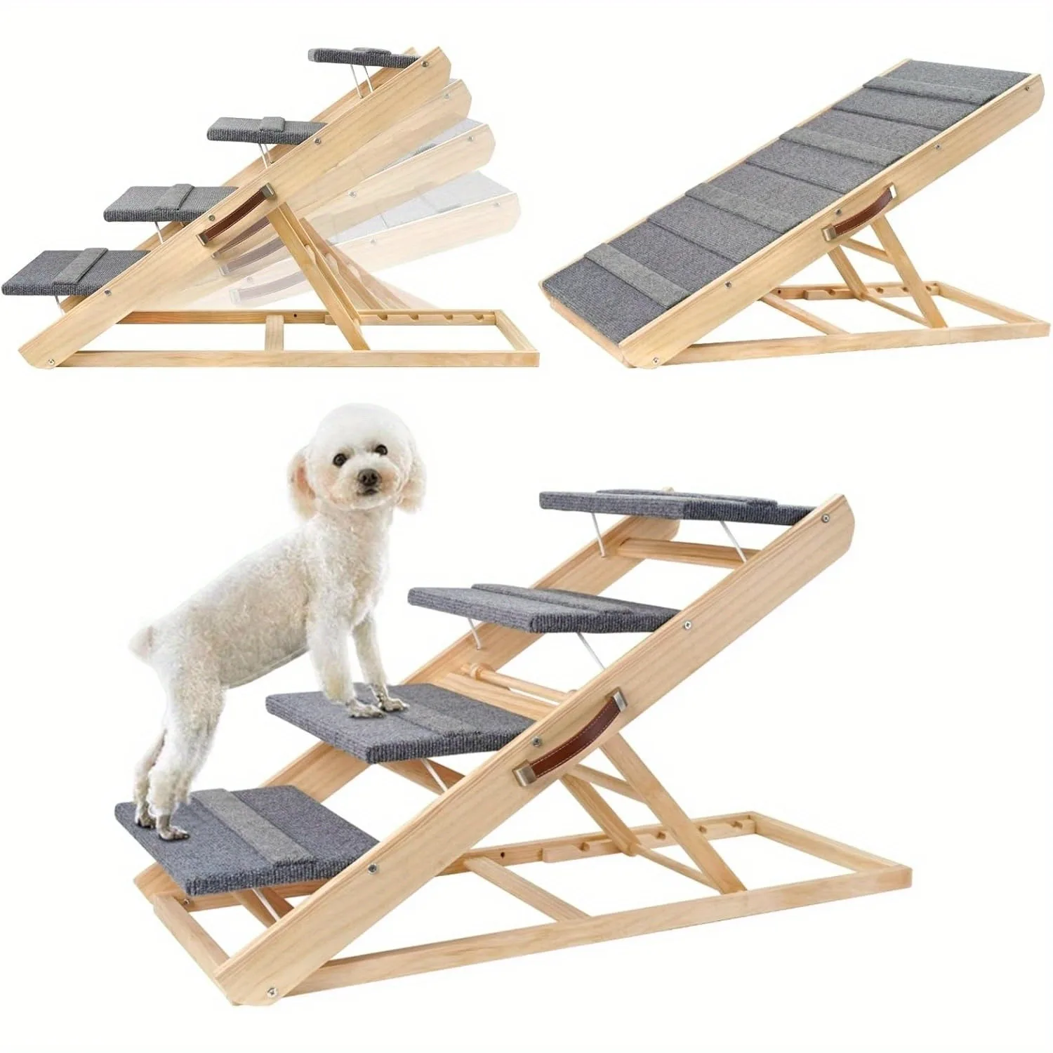

Foldable pet steps, outdoor car dog ladder, portable indoor sofa ladder with solid wood structure, small to medium-sized dog pet