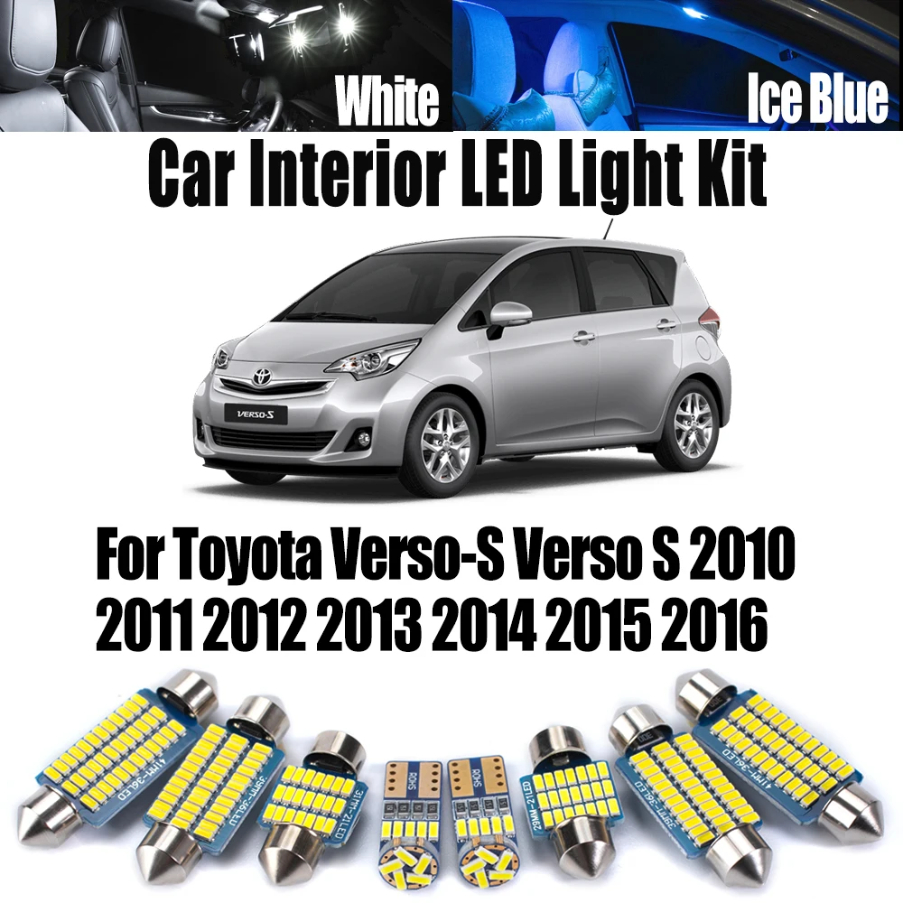 9Pcs For Toyota Verso-S Verso S 2010 2011 2012 2013 2014 2015 2016 Car Number Plate Bulbs Canbus LED Interior Map Dome Light Kit
