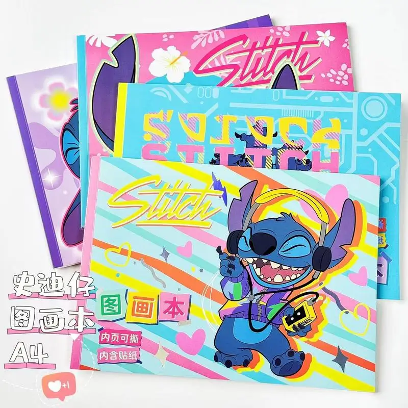 New Stitch Picture Book A4 for Students to Use Cute Anime Style Drawing Sketchbook with Stickers and Gifts for Sketching