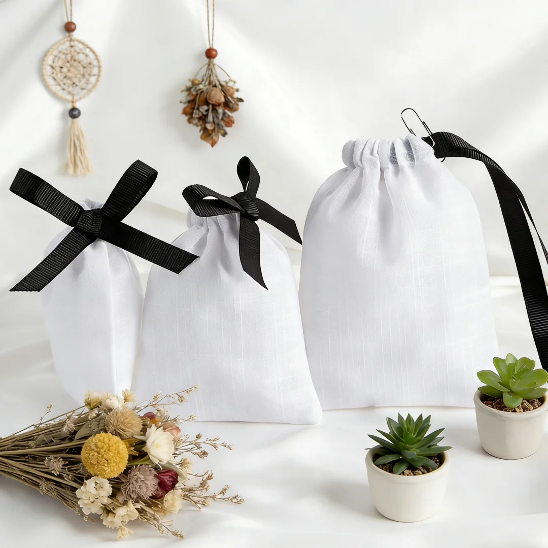 

5Pcs Natural Cotton Burlap Drawstring Pouches Breathable Jewelry Bags For Pearl Earrings Rings Bracelets Charms Packaging Sacks