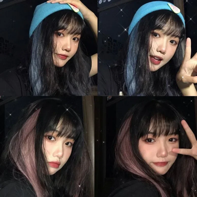 22인치 컬러 하이라이트 합성 헤어 익스텐션 레인보우 롱 스트레이트 헤어피스 여성용 어린이 소녀용 퍼플 핑크 블루