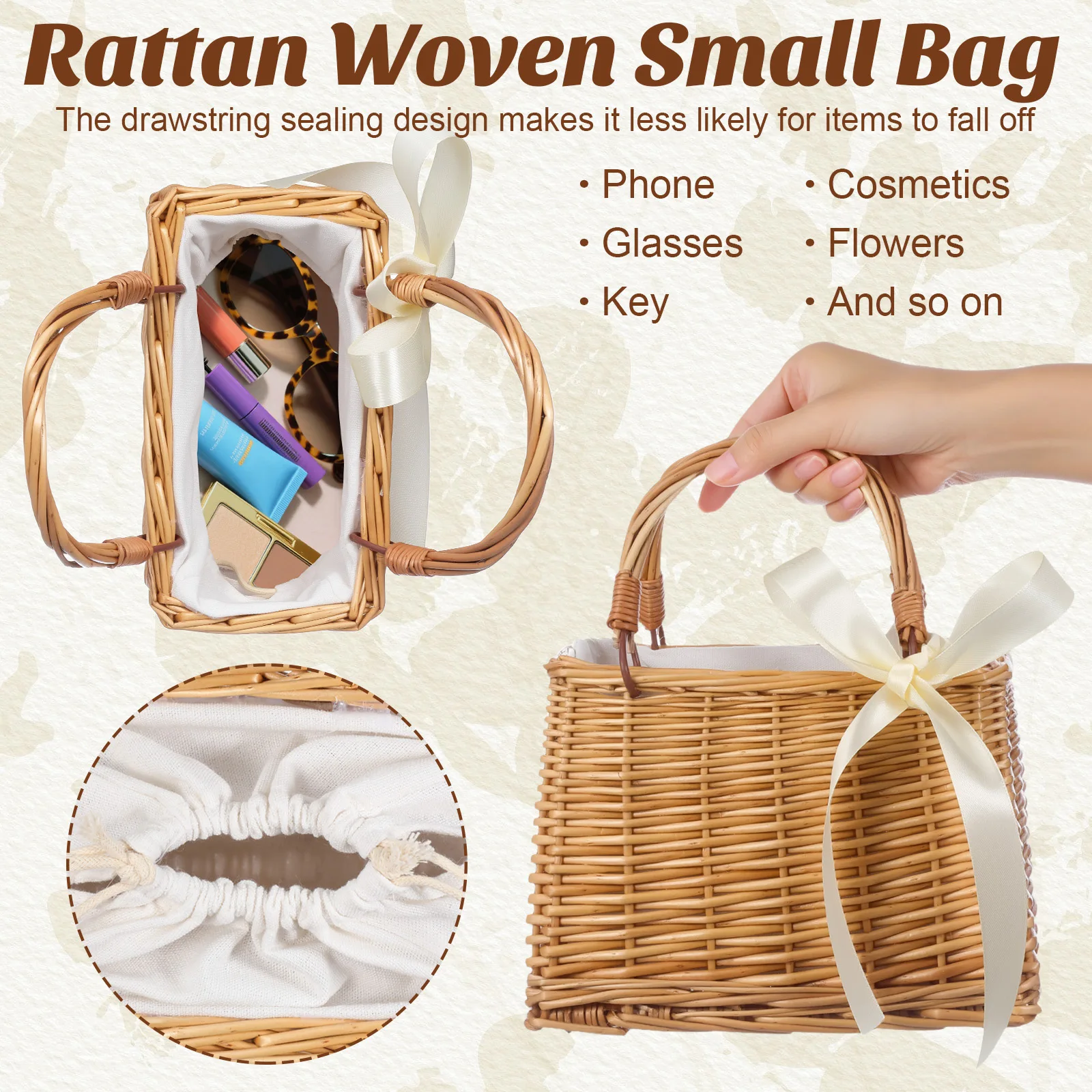 1 قطعة سلة مغزولة من الخيزران حاوية تخزين زهور صغيرة محمولة لتزيين حفلات الزفاف ديكور المنزل والعطلات الحاضر #2