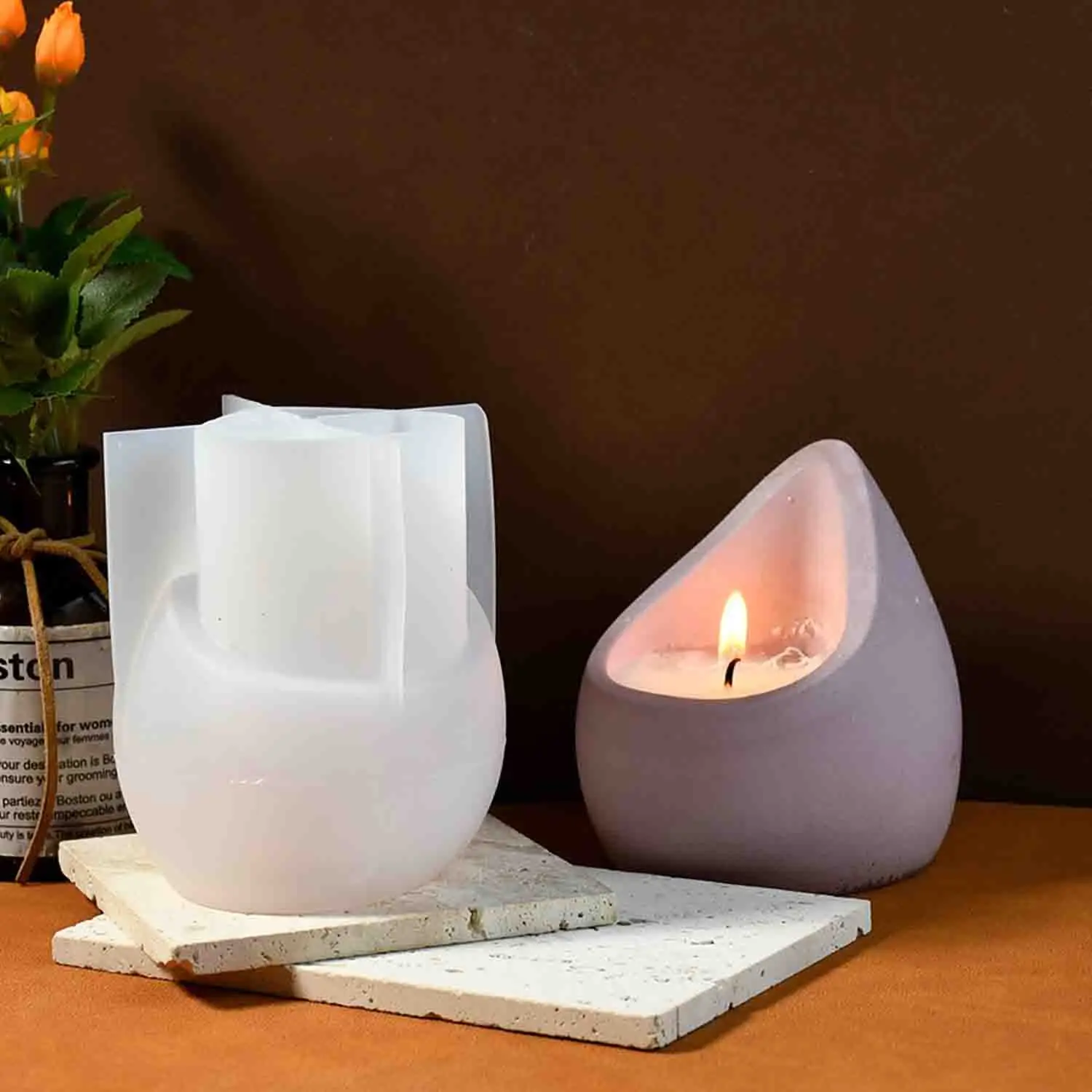 DIY epoxy resin mold water drop aroma candle cup silicone mold plaster candle storage box view 6