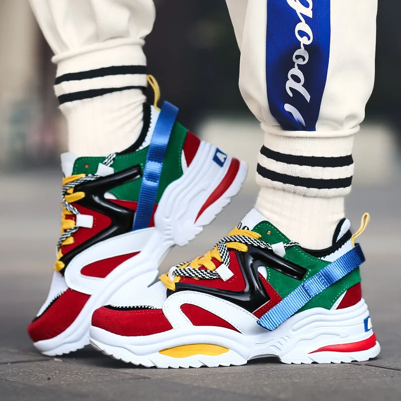 

2025 Man's Sneakers Chunky Wedge Dad Shoes Fashion Couple INS Hot Harajuku Style Lace-Up Mesh Platform Sneakers Brand Men Shoes