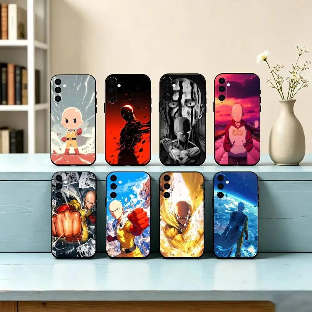 O-One P-Punch Man S-Saitama Phone Case Black Silicone Soft For Samsung Galaxy A73,A72,A71,A70,A53,A52,A51