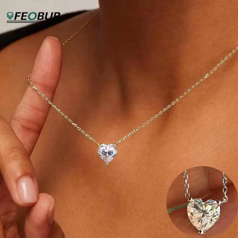 FEOBUR 1-4Carat Heart Cut Moissanite Necklaces for Women Girls S925 Sterling Silver Lab Diamond Pendant with Certificate Jewelry