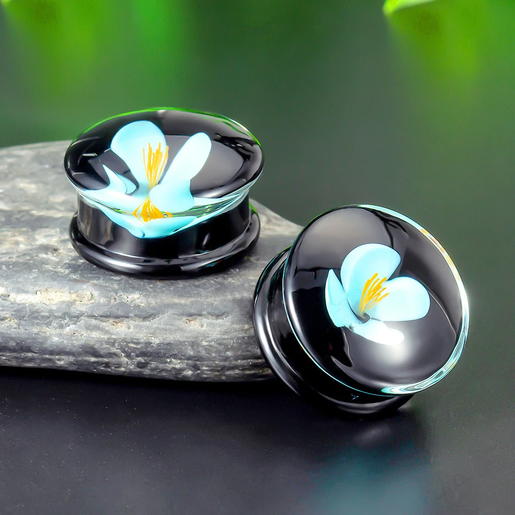 OIMG 6pcs/lot Glass Ear Gauges Plugs Ear Expander Weights Flesh Tunnels Piercing Body Jewelry