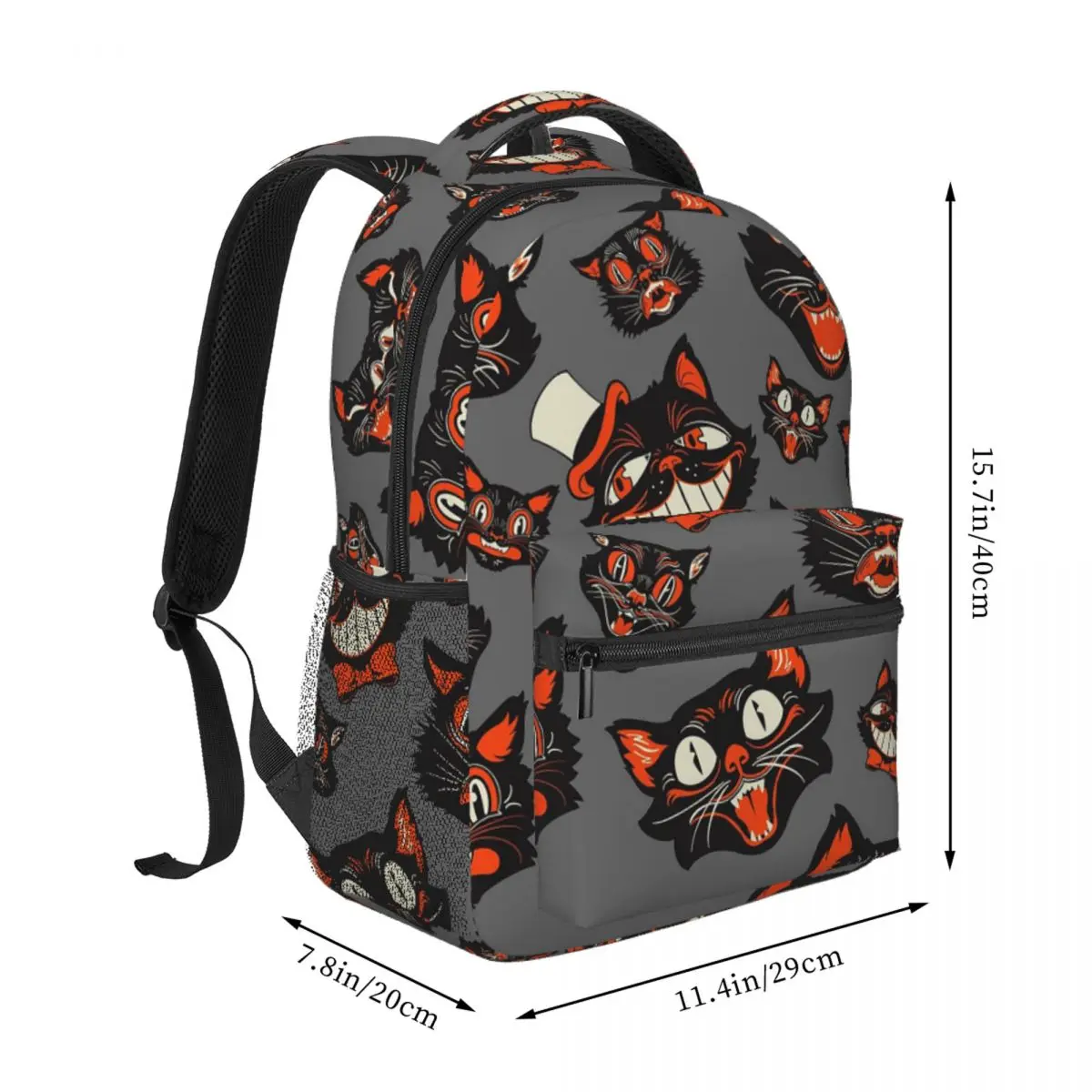 CTKR Studio Retro Vintage Halloween Black Cat Faces Backpack Student BookBag Kids School Bag Computer Shoulder Bags Boys Girls