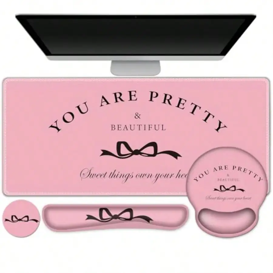 

Gaming Mouse Pad Large Desk Mat Cute Desk Pad Protector 4in1 XXL Mousepad + Keyboard Wrist Rest+Mouse Wrist Rest+Coaster Set