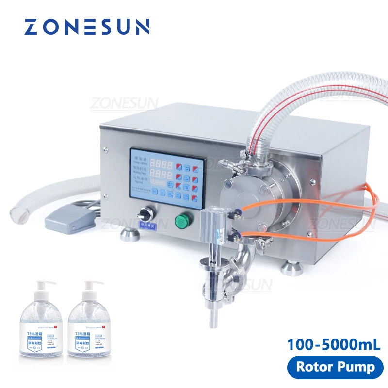 

ZONESUN Rotor Pump Paste Semi Automatic Water Bottle Filler Gel Laundry Detergent Sanitizer Liquid Filling Machine ZS-RPYT900