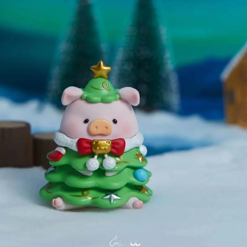 Auténtico cerdo enlatado LuLu Pig Christmas Town series caja ciega hecha a mano pan de jengibre cacao caliente regalo de Navidad juguete de moda