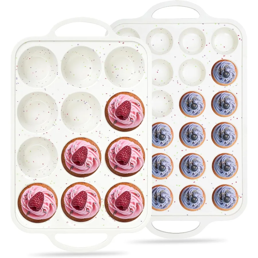 

Обычный набор из 12 чашек и мини-24 чашек с антипригарным покрытием для выпечки с металлическим усиленным каркасом Силиконовый кекс без BPA