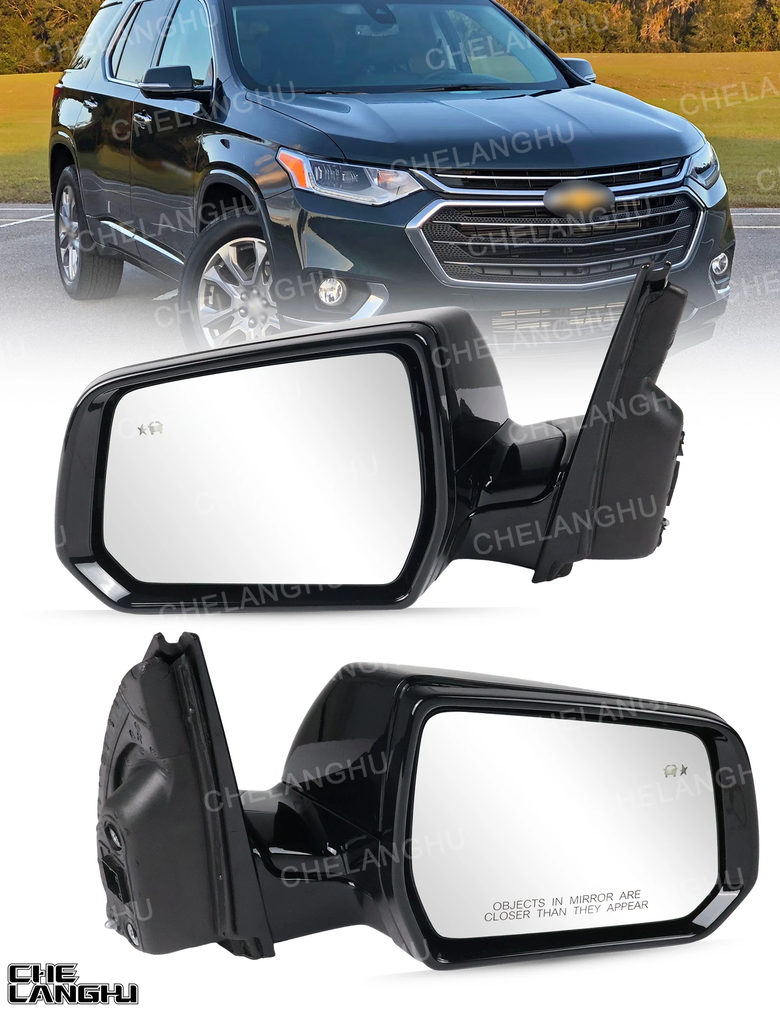 For Chevrolet Traverse 2018 2019 2020 2021 2022 2023 8 Pin Black Painted Blind Spot Mirror Assembly 84498306 84498311