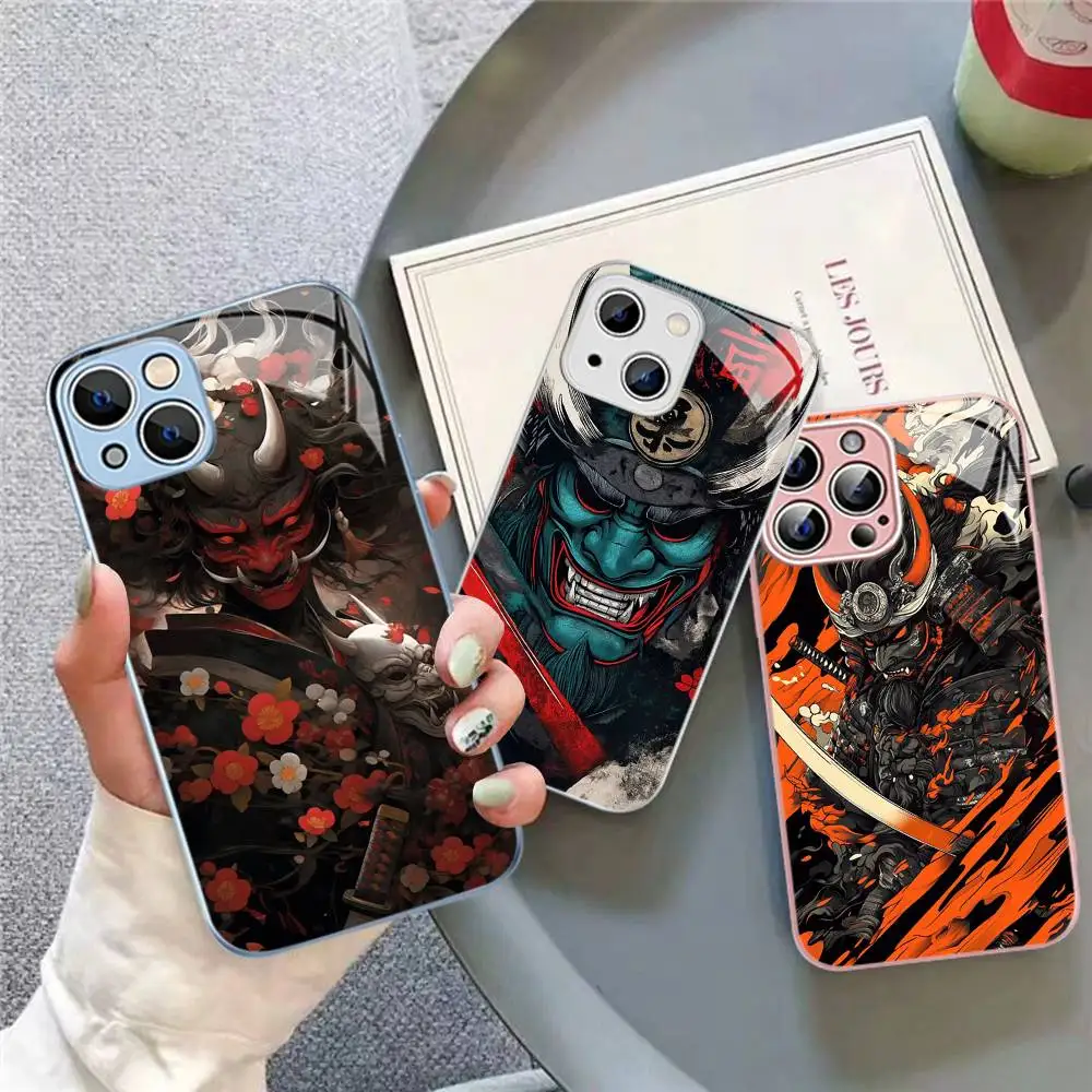 Cristal Templado Samurai Cara de Fantasma de Japón para iPhone 14 13 12 11 Pro Mini XS MAX 14Plus X XS XR