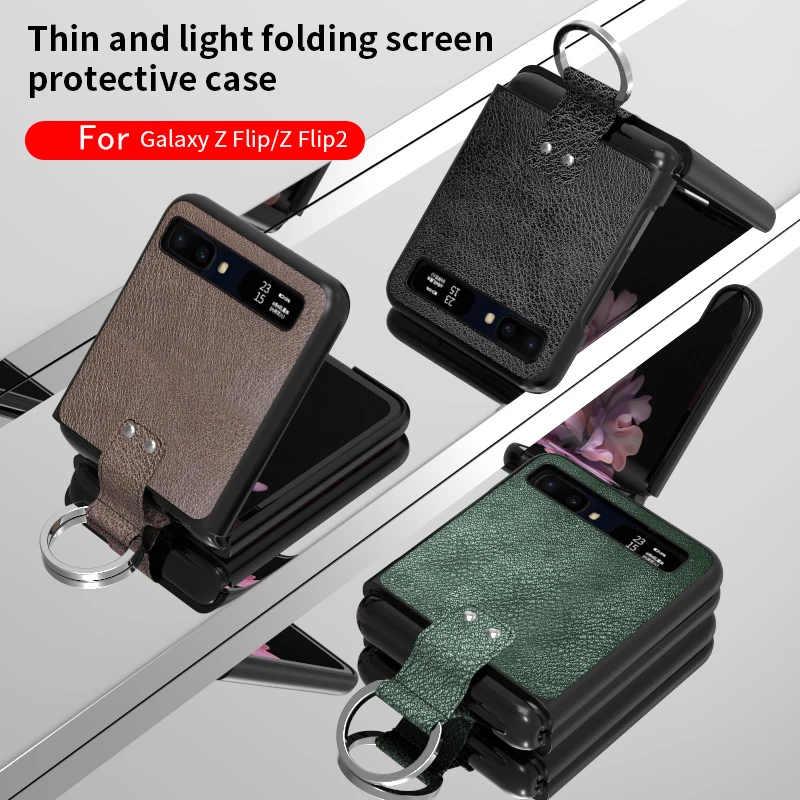 For Samsung Galaxy Z Flip Case Luxury PU Leather Ring Holder Cover For Galaxy Z Flip 1 2 Portable Cases