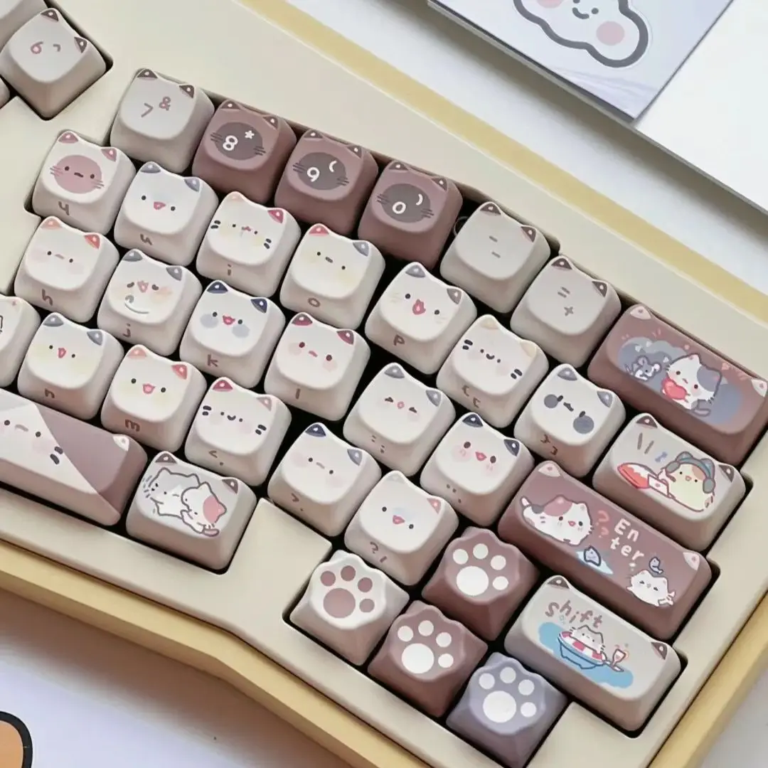 Imagem -05 - Cat Keycaps para Teclado Mecânico Bonito Pbt Mao Sublimação Térmica Presente Personalizado Quadrado 142 Chaves 2.25 u 2.75u para Alice