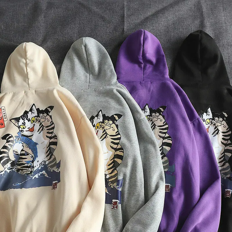 Männer lässig Streetwear Katze Kapuze Hoodie Harajuku koreanischen Sweatshirt Mantel