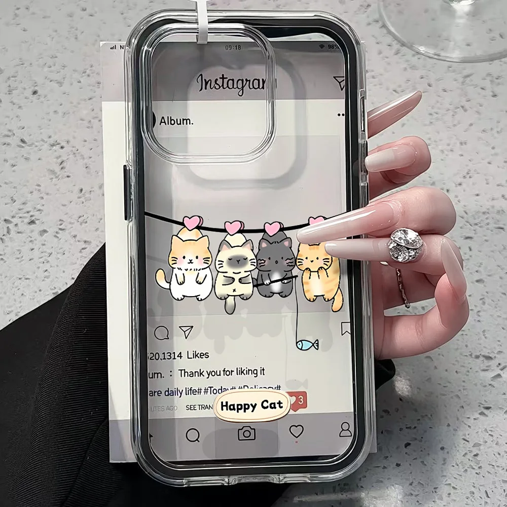 Niedliche Glückliche Katze Freundliche Transparente Handyhülle für iPhone 17 13 16 15 11 12 14 Pro Max 17 Air XR X Hülle Silikon Weiche Stoßfeste Abdeckung – Detail 2