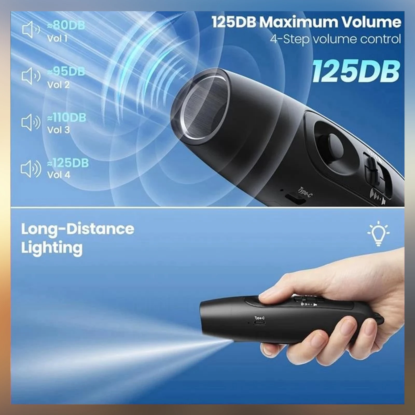 Electronic Air Bear Horn USB Rechargeable Loud Air Horn with LED Safety Light with Lanyard for Outdoor Hiking Wildlife Defense