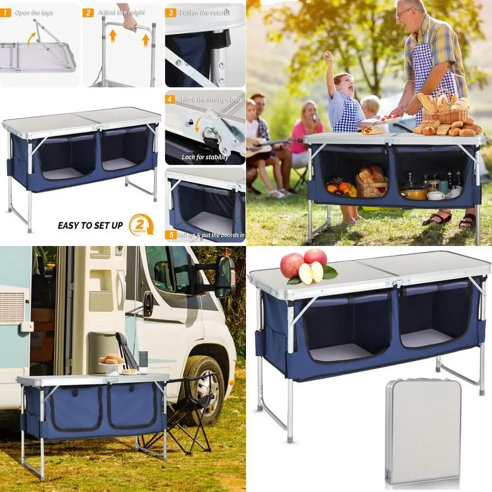 

Portable Collapsible Picnic Table with Adjustable Legs for Outdoor, Beach, and Travel (White)