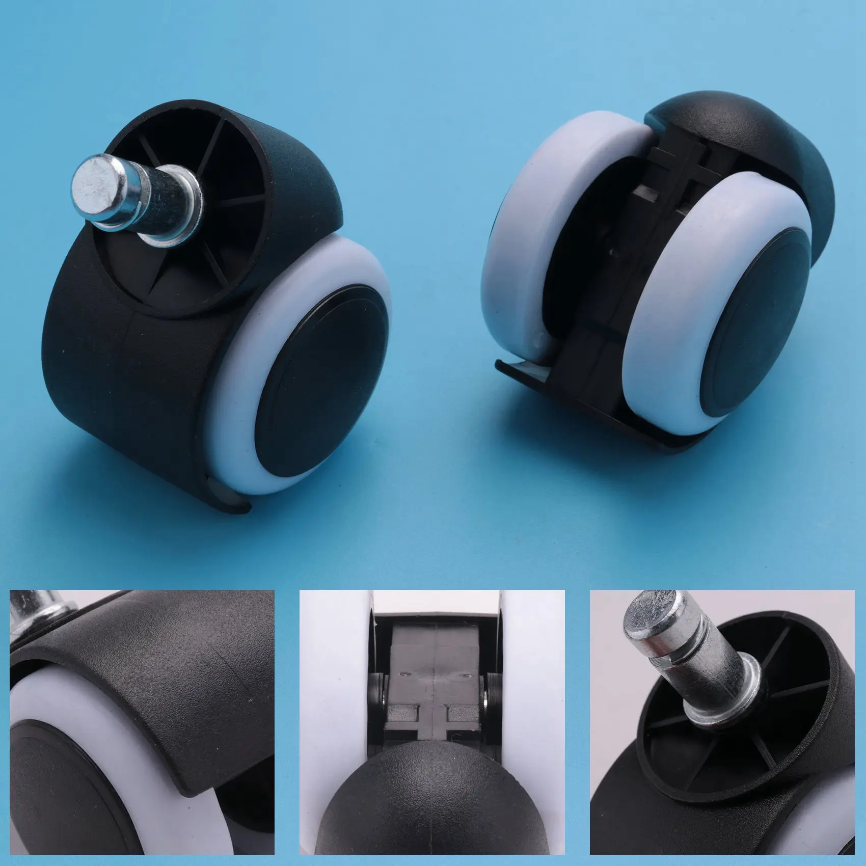 Y42A-50Mm Office Chair Roller Castor Wheels - Set Of 5 - Black&White