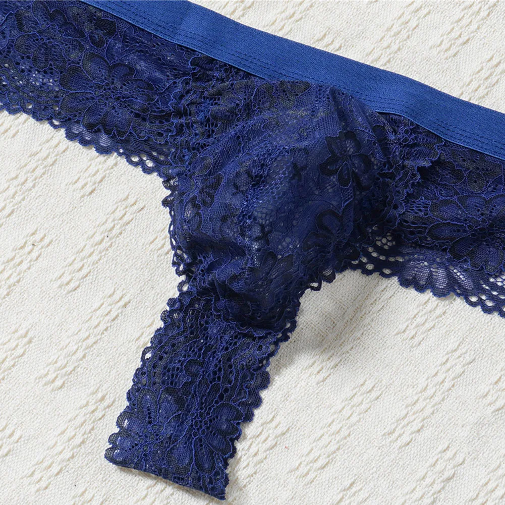 Men Lace Mesh Erotic Underwear For Man Femboy Bulge Pouch Bikini G-String See Through Panties Solid Sexy Accessories Hot Thongs