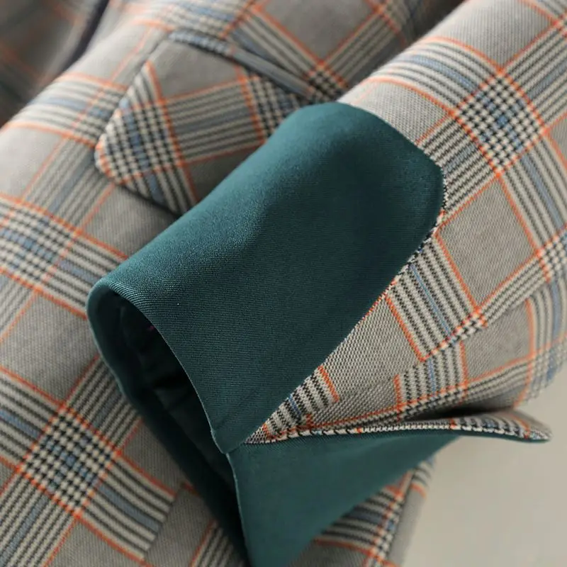 Giacca da donna a maniche lunghe con bottone singolo con colletto rovesciato Vintage scozzese grigio cappotto corto per abbigliamento donna giacche moda 2024