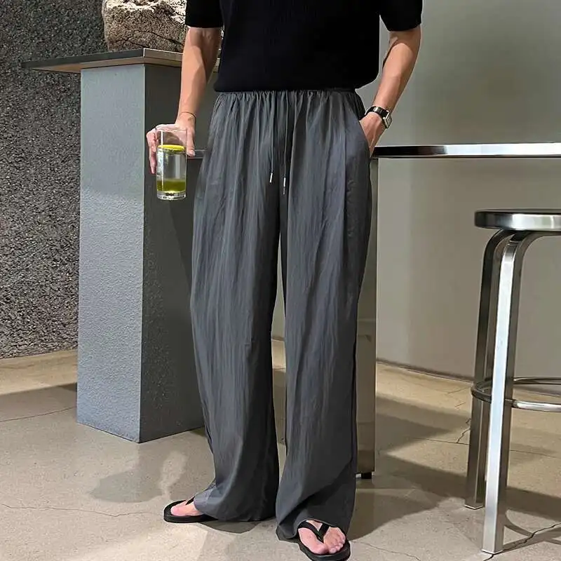 Summer Thin Black Pants Men Fashion Oversized Wide Leg Pants Men Streetwear Korean Loose Beige Casual Pants Mens Trousers