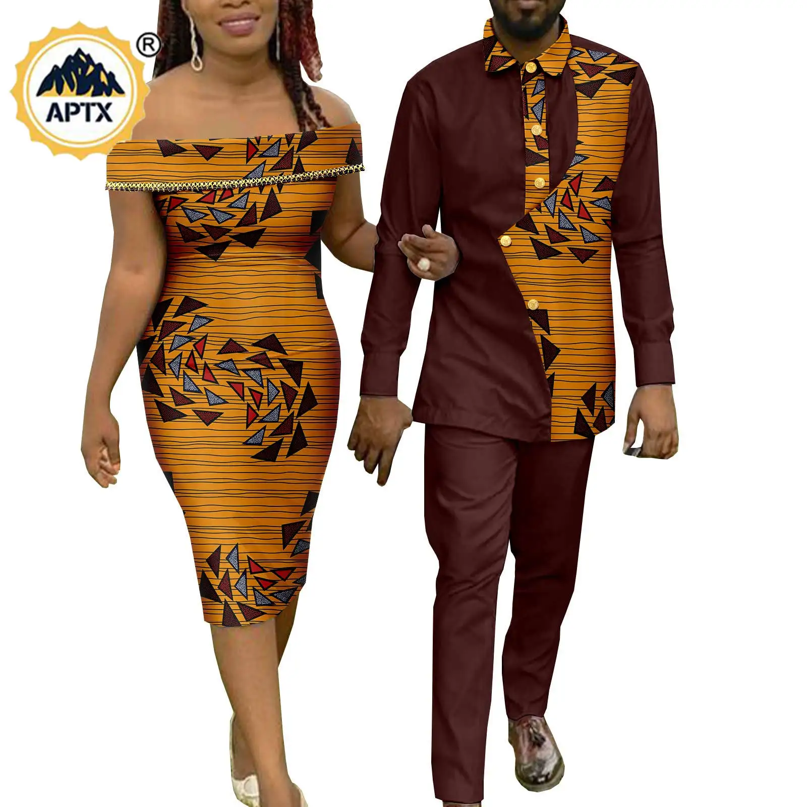 Dashiki African Men Outfits Irregular Top Shirts and Pants Sets Matching Sexy Women Print Slim Dresses Couples Clothes Y22C047