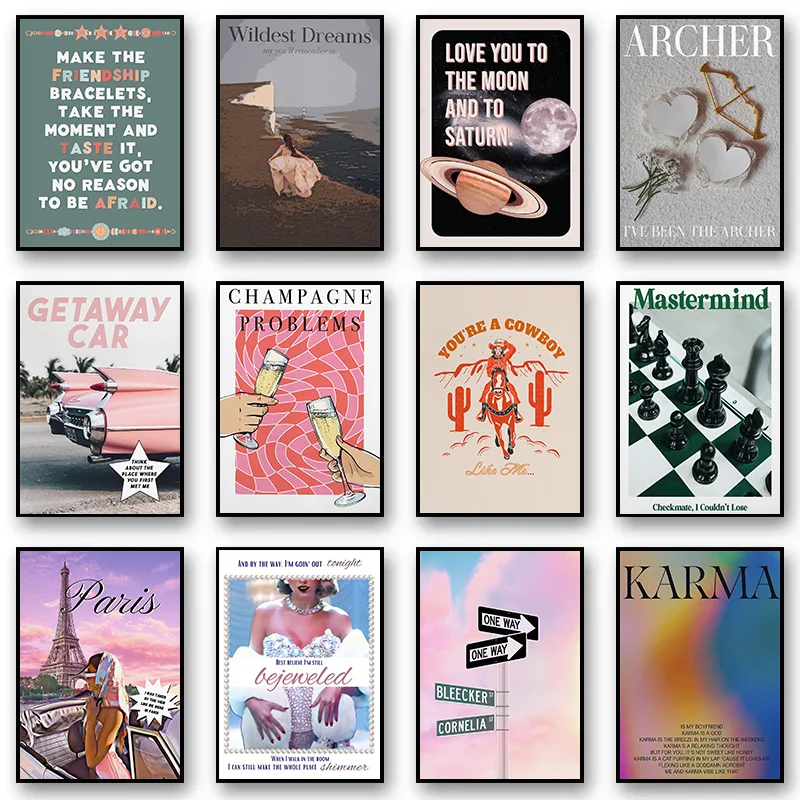 مغني البوب تايلور TS ضرب الأغاني كلمات جماليات الشمال المشارك حائط لوح رسم الفن صور ديكور المنزل النوم المشجعين هدية #1