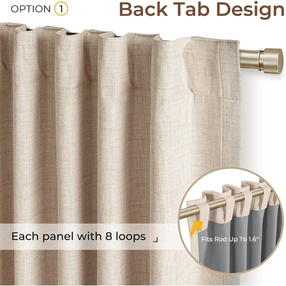 Rideaux occultants en lin, longueur 96, ensemble de 2 panneaux avec languettes arrière, isolation thermique pour chambres à coucher, couleur flocons d'avoine