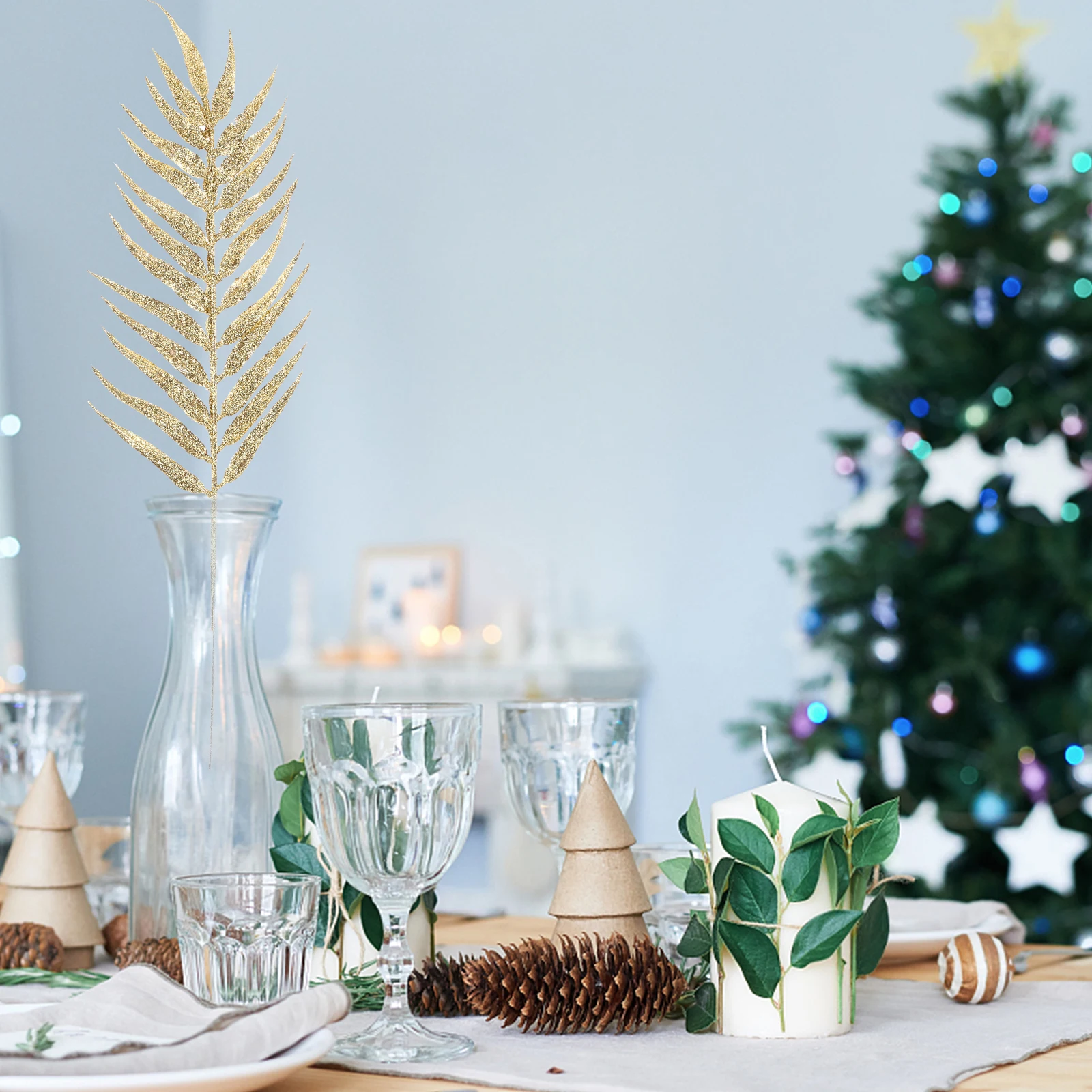 

5pcs Christmas Ornament Leaves Tree Decor Sprays Picks Xmas Artificial Decorations Home Office Party Flannel