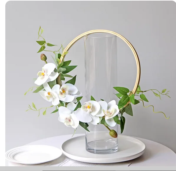 Hand-feel Phalaenopsis ring wall decoration simulation silk flower wedding photography props hand-in-hand fake flower shop windo