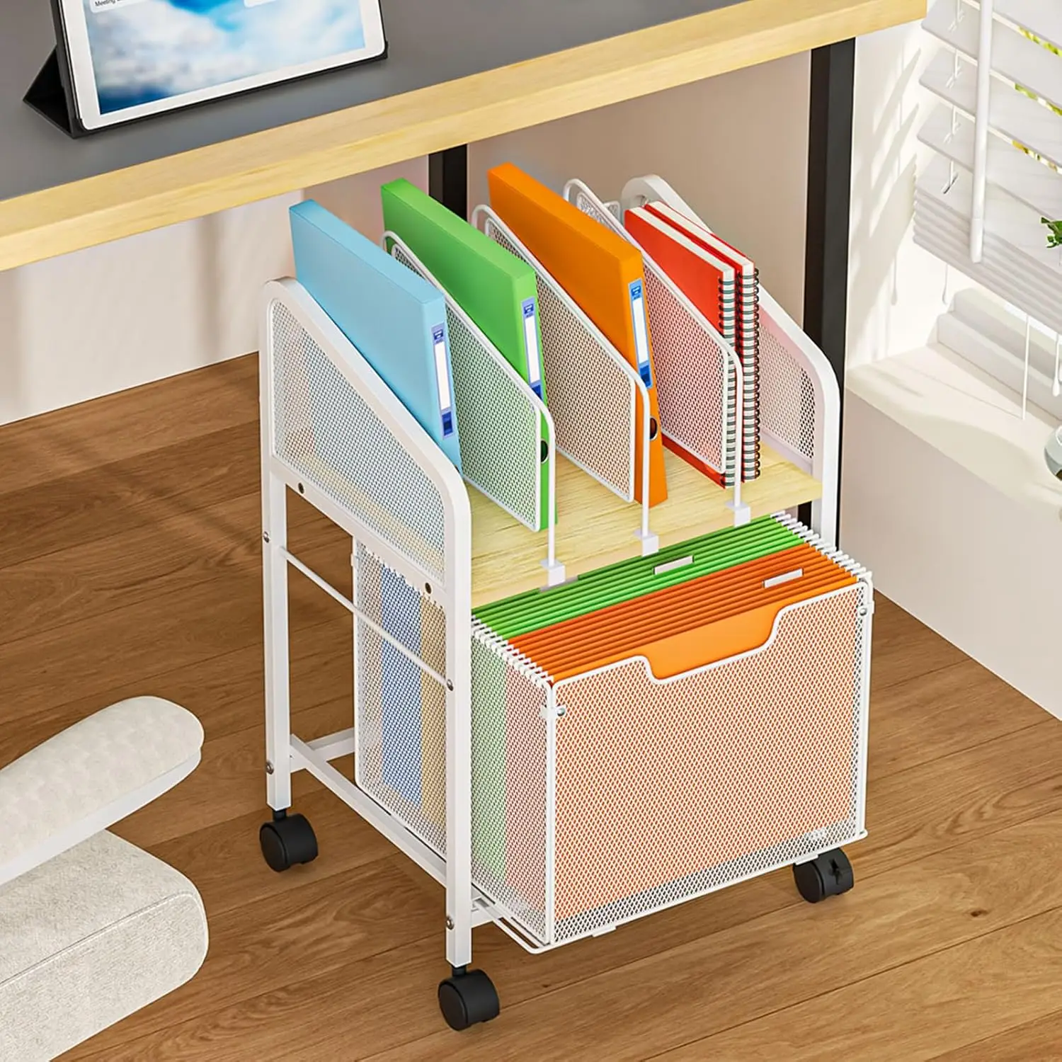 

Mobile Rolling File Cabinet with Adjustable Dividers, Lockable Wheels, Storage Drawer for Office and Home Use in White