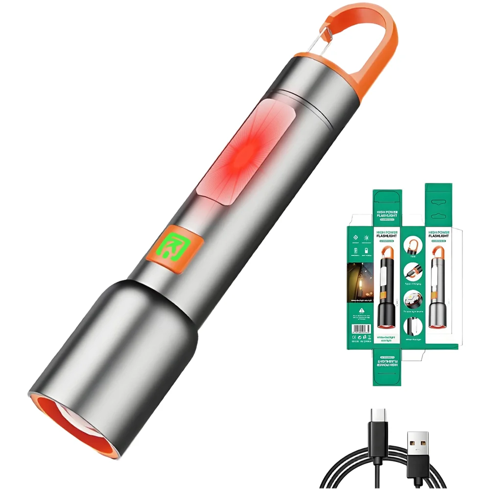Rechargeable Battery Zoomable Beam Camping Silver,Black Rechargeable Flashlight For Outdoor Use Adjustable for zoom