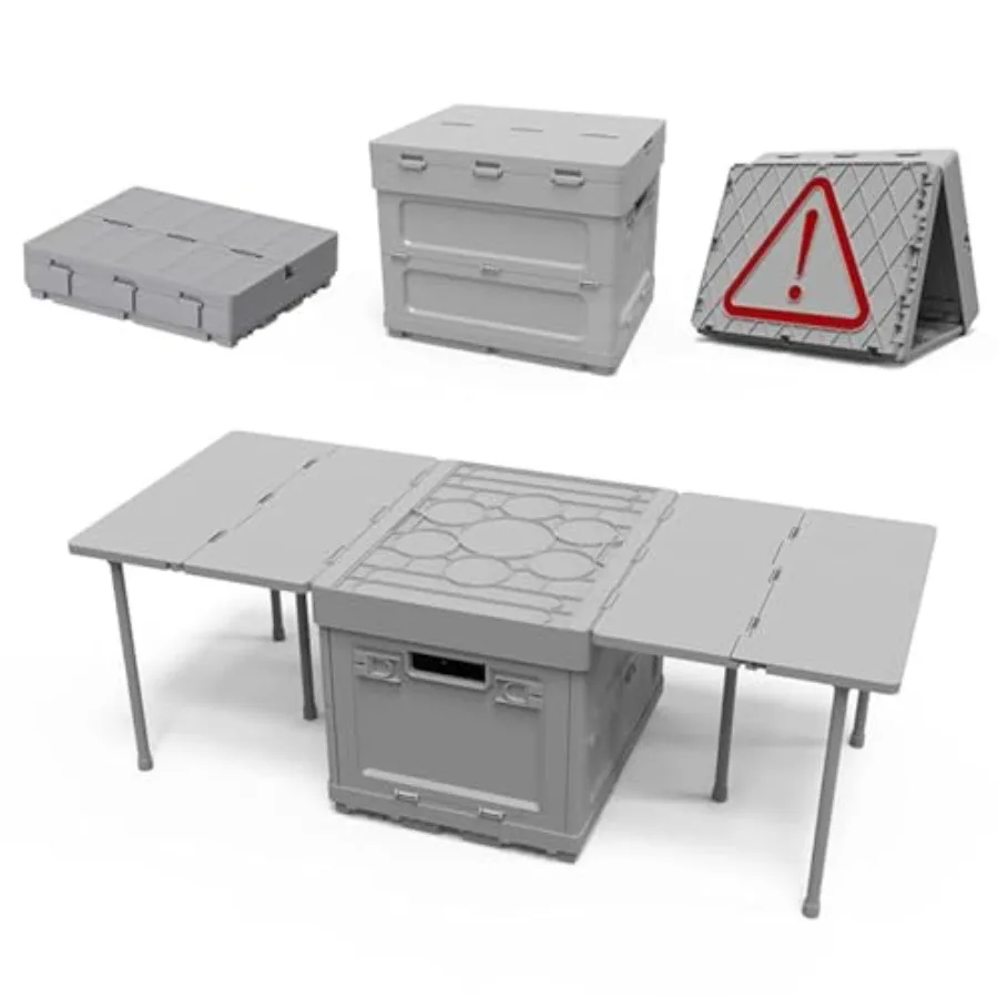 

Side Door Camping Storage Box with Expandable Tables, 16.5L Collapsible Camp Kitchen Station, Small Folding Camping Table, Port