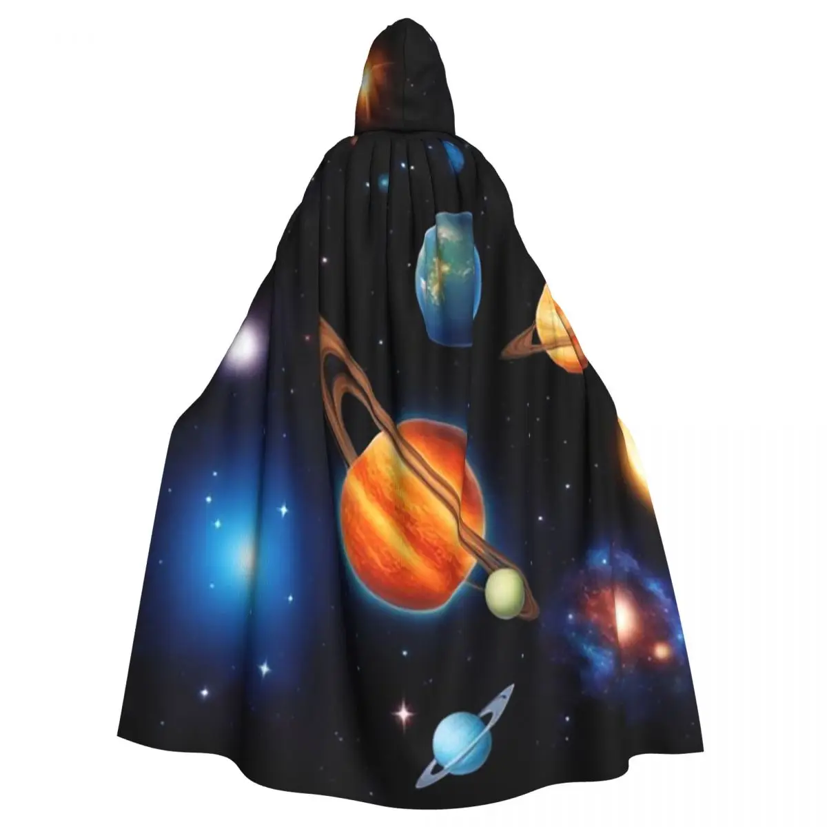 Solar System Space Planets Universe Long Hooded Cloak Witch Medieval Costume Cosplay Cape HalloweenVampire Adult Unisex