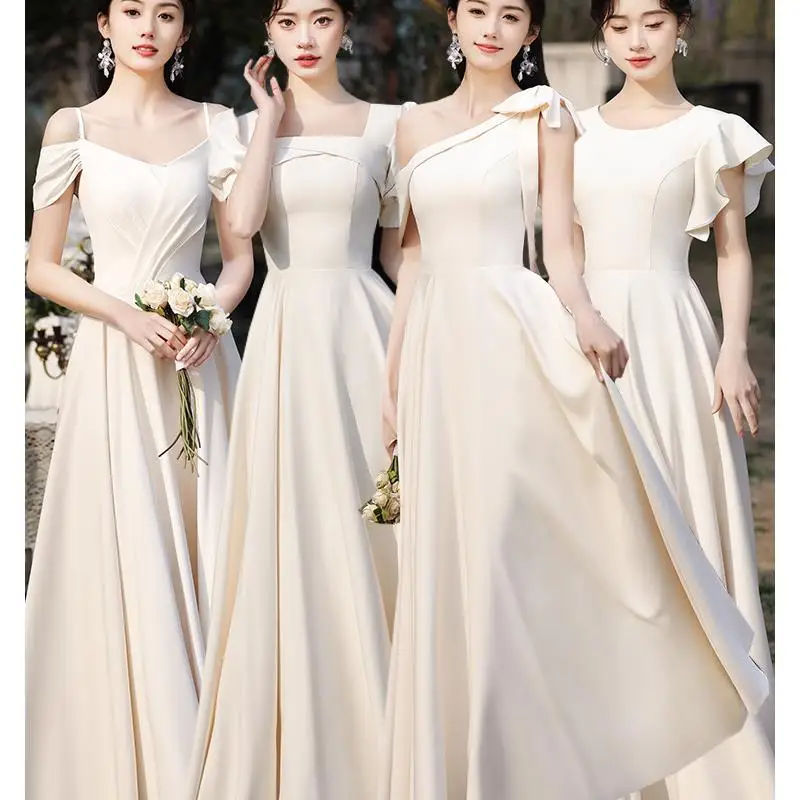 

Champagne Colored Satin Maids of Dr 2024 New Sle Versatile Everyday Wear Sister Gang Direct S from Fac