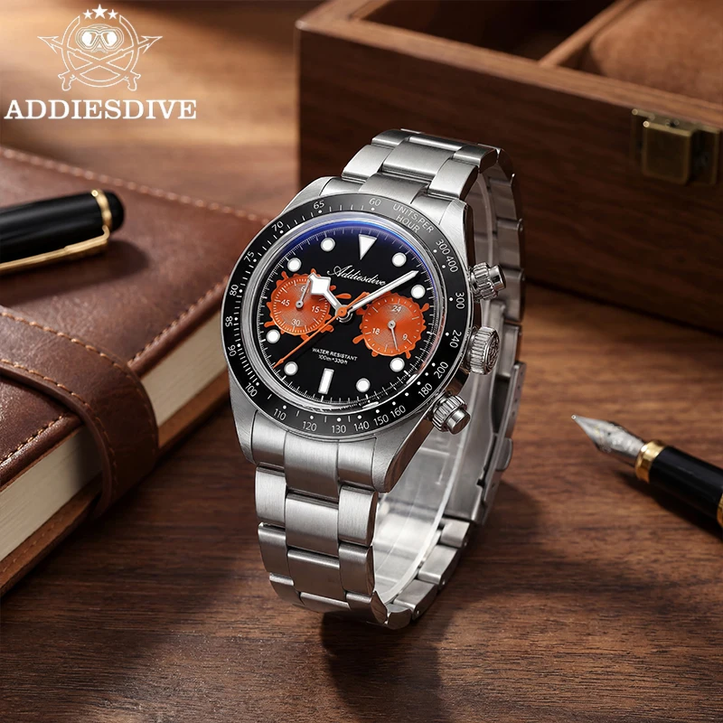 

Мужские кварцевые часы-хронограф ADDIESDIVE 2026, модель AD2520, с механизмом VK64, керамическим безелем, водонепроницаемостью 100 м, светящимися элементами, спортивные наручные часы