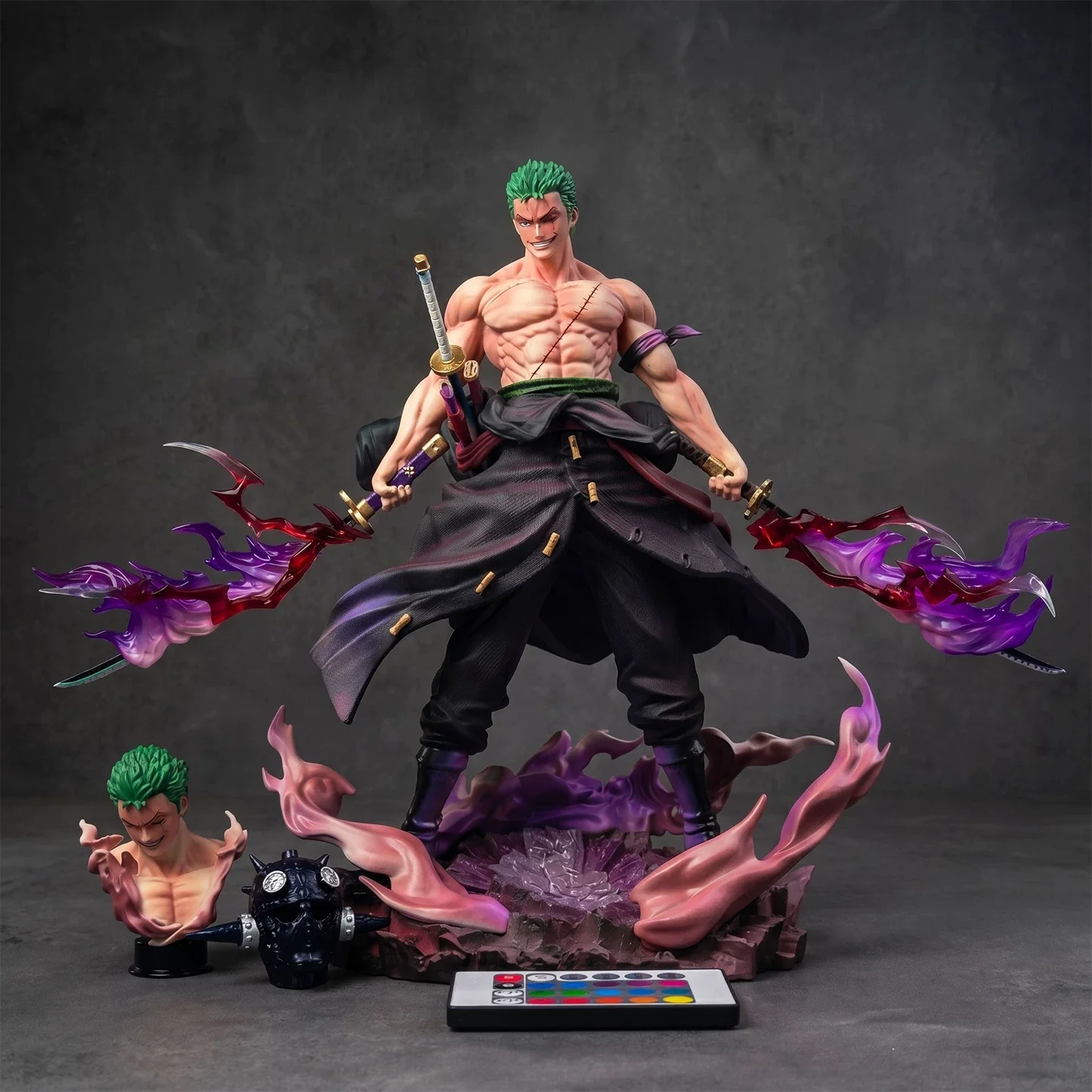 

28cm Anime One Piece Golden Mountain Zoro Figure Static Statue Double Head Carved Pvc Model Toys Desktop Decor Collectible Gift
