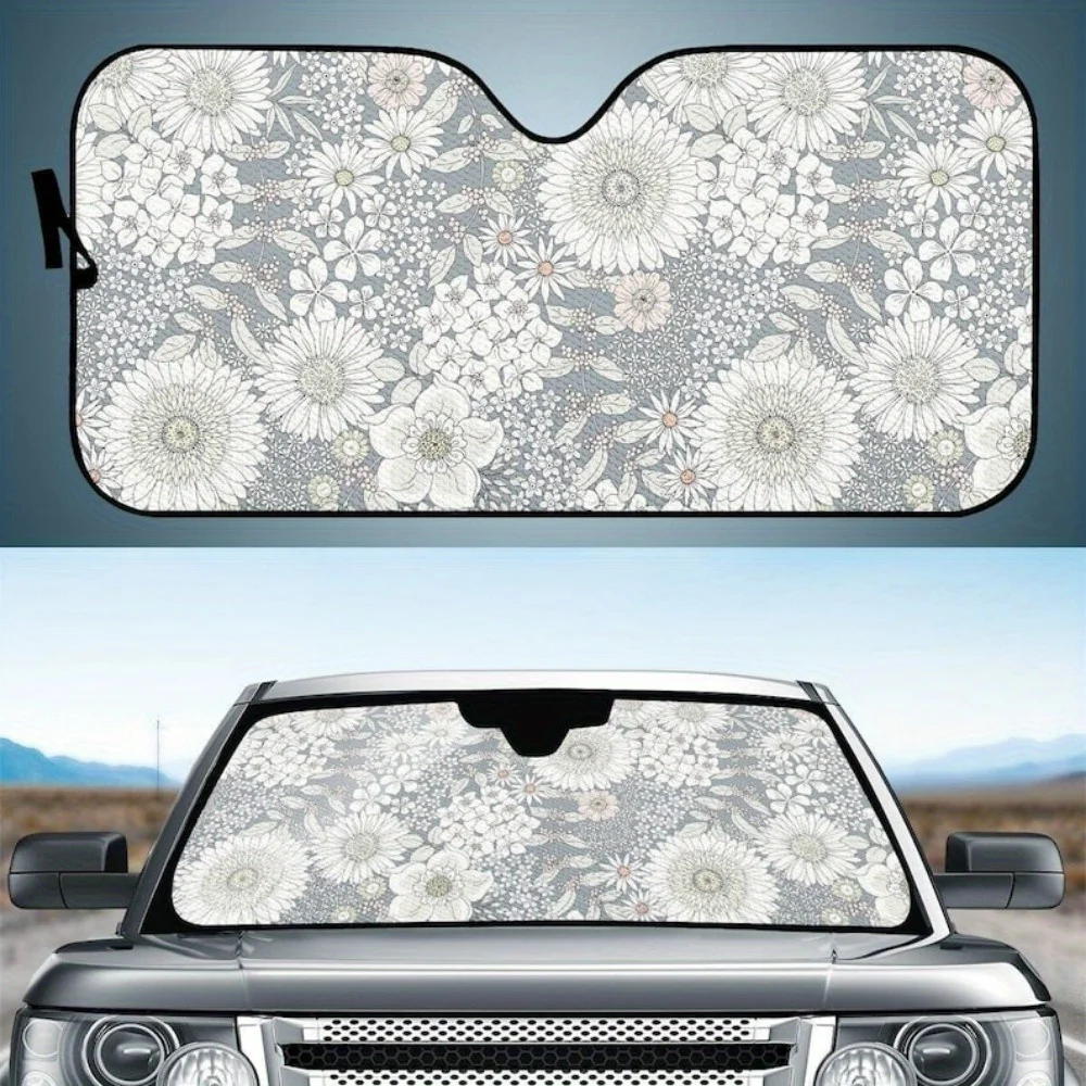 

Boho Floral Car Sun Shade - Cute Windshield Sun Visor Cover With Daisy And Leaf Patterns, Fit For SUVs And Cars, Stylish Vehicle