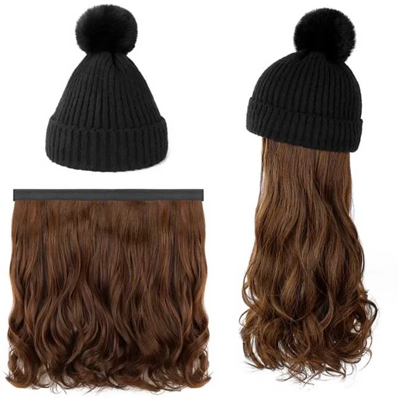 

Detachable Wool Hat Wig Female Casual Winter Warm Beanies Bonnets Fashion Long Curly Hair Wig Beanies Outdoor Travel Accessories