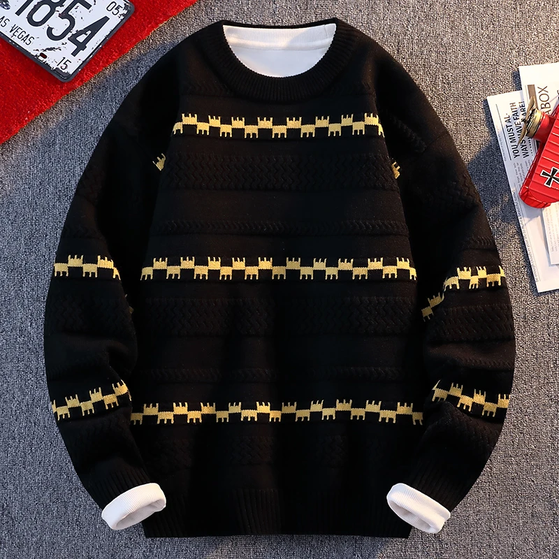 Outono inverno na moda quente em torno do pescoço camisola de malha para masculino engrossado casual solto esportes conforto plus size camisola