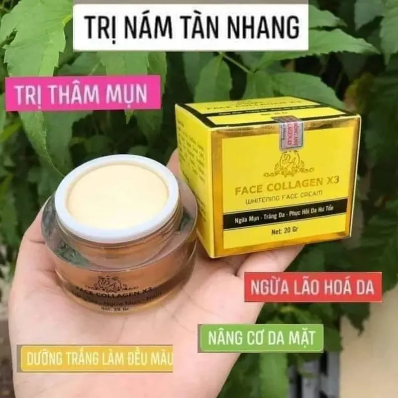 kem collagen X3 dưỡng trắng ngăn ngừa mụn nám mỹ phẩm đông anh phục hồi da hư tổn White Lightening 20g